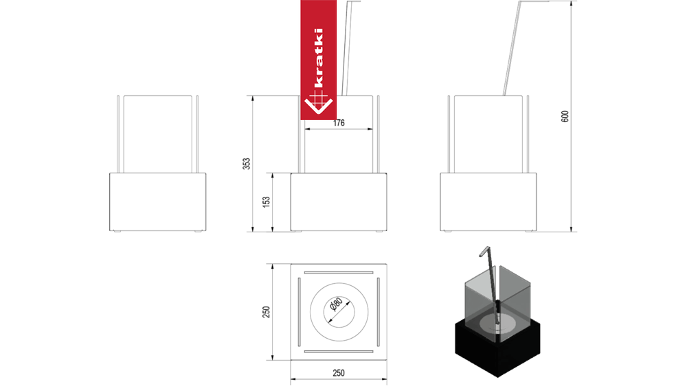 Standkamin TANGO 2 Bioethanol – Schwarz – Ansicht 5