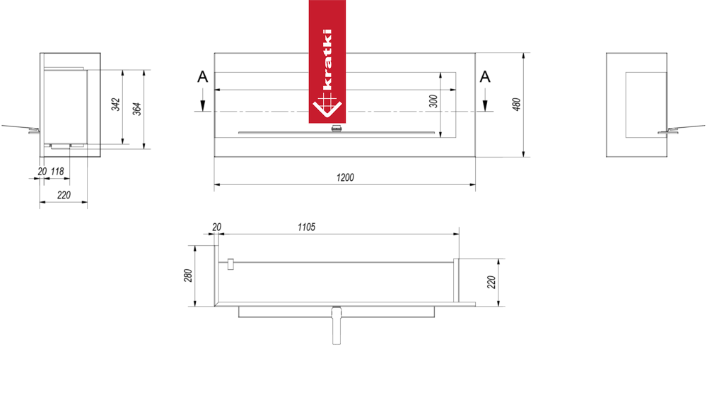 Bioethanol-Eckkamin Delta 1200 links in Schwarz – Ansicht 5