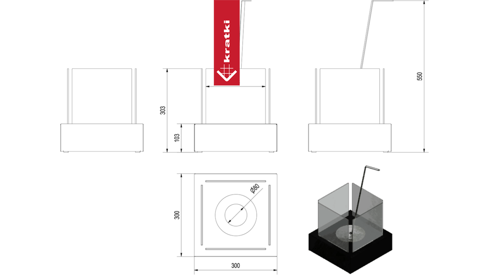 Standkamin TANGO 3 Bioethanol – Schwarz – Ansicht 5