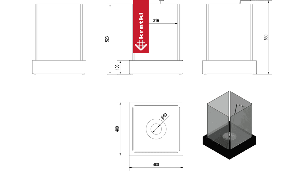 Standkamin TANGO 4 Bioethanol – Schwarz – Ansicht 5